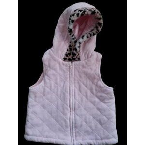 KIDS HEADQUARTERS Pink Quilted Velour Vest Faux Fur Trim Hood Girls Size 3T
